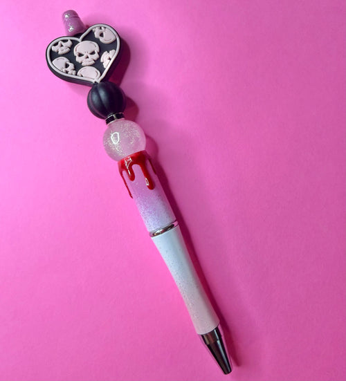 Black Heart with Pink Skulls Ombré Blood Drip