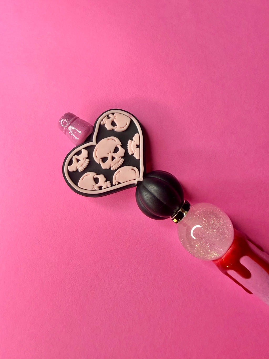 Black Heart with Pink Skulls Ombré Blood Drip